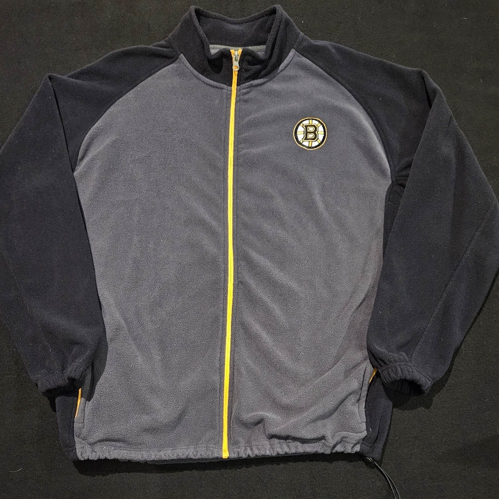 BOSTON BRUINS EMBROIDERED GRAY FLEECE NHL JACKET‎ MENS LARGE